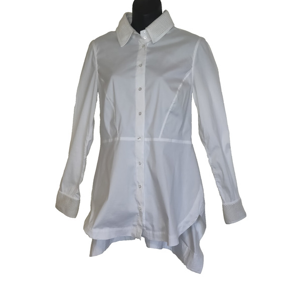 Per Se By Carlisle White Blouse Womens 6 Hi Low Crisp Stretch Asymmetrical - Picture 1 of 16
